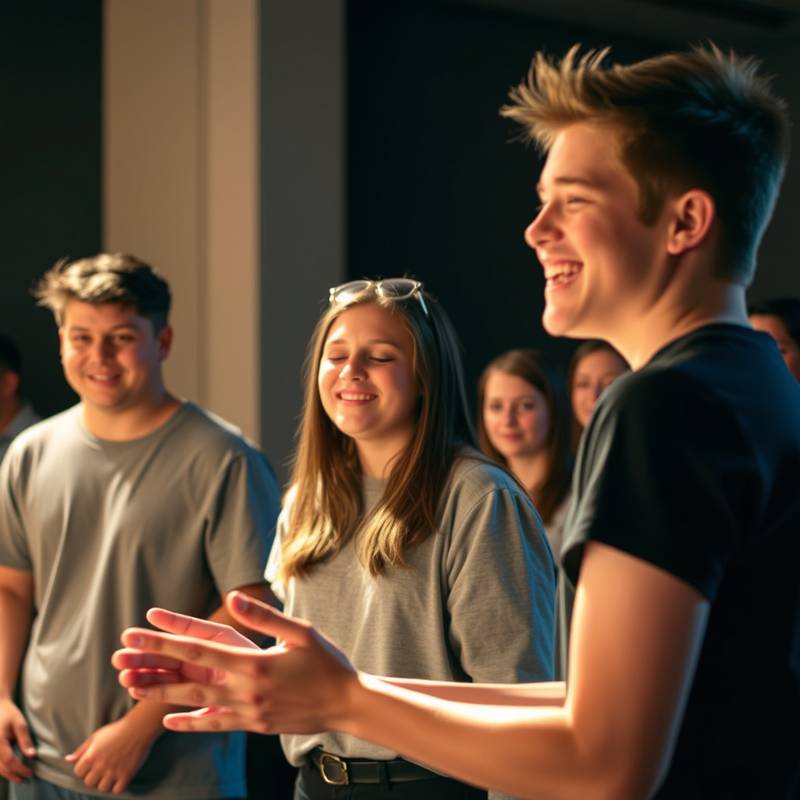 Estudantes praticando improvisação teatral